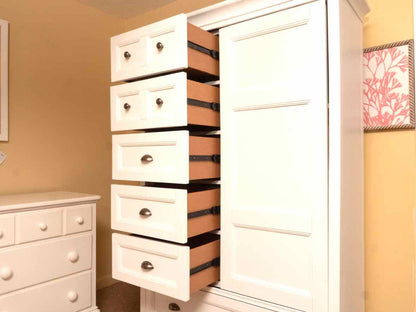 White Finish 6 Drawer , 3 Shelf, Sliding Door  Chifferobe Chest