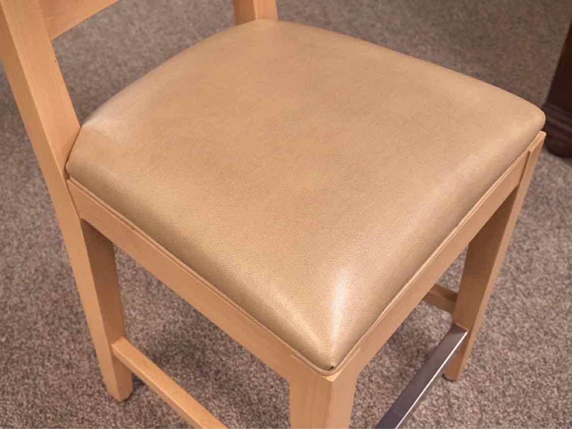 Set of Four Maple Counter Stools W/ Maple Faux Leather Seats