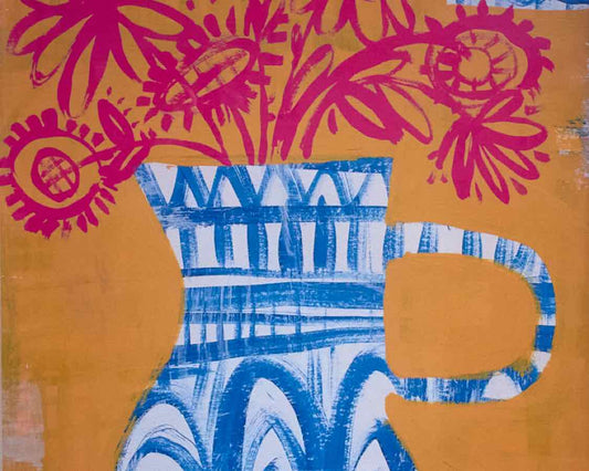 "Talavera Vase I" Print in White Lacquer Shadowbox Frame