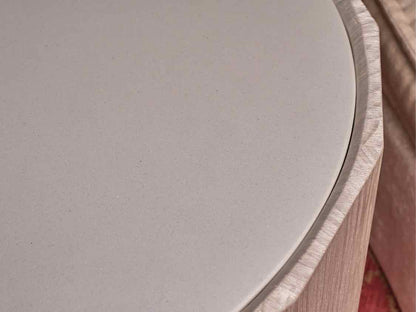 White Washed Oak Round  2 Door  Travertine Insert Accent Table