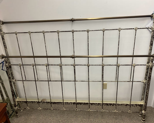 Domain French King Iron Sleigh Bed in Brass Finish with Scrolled Finials