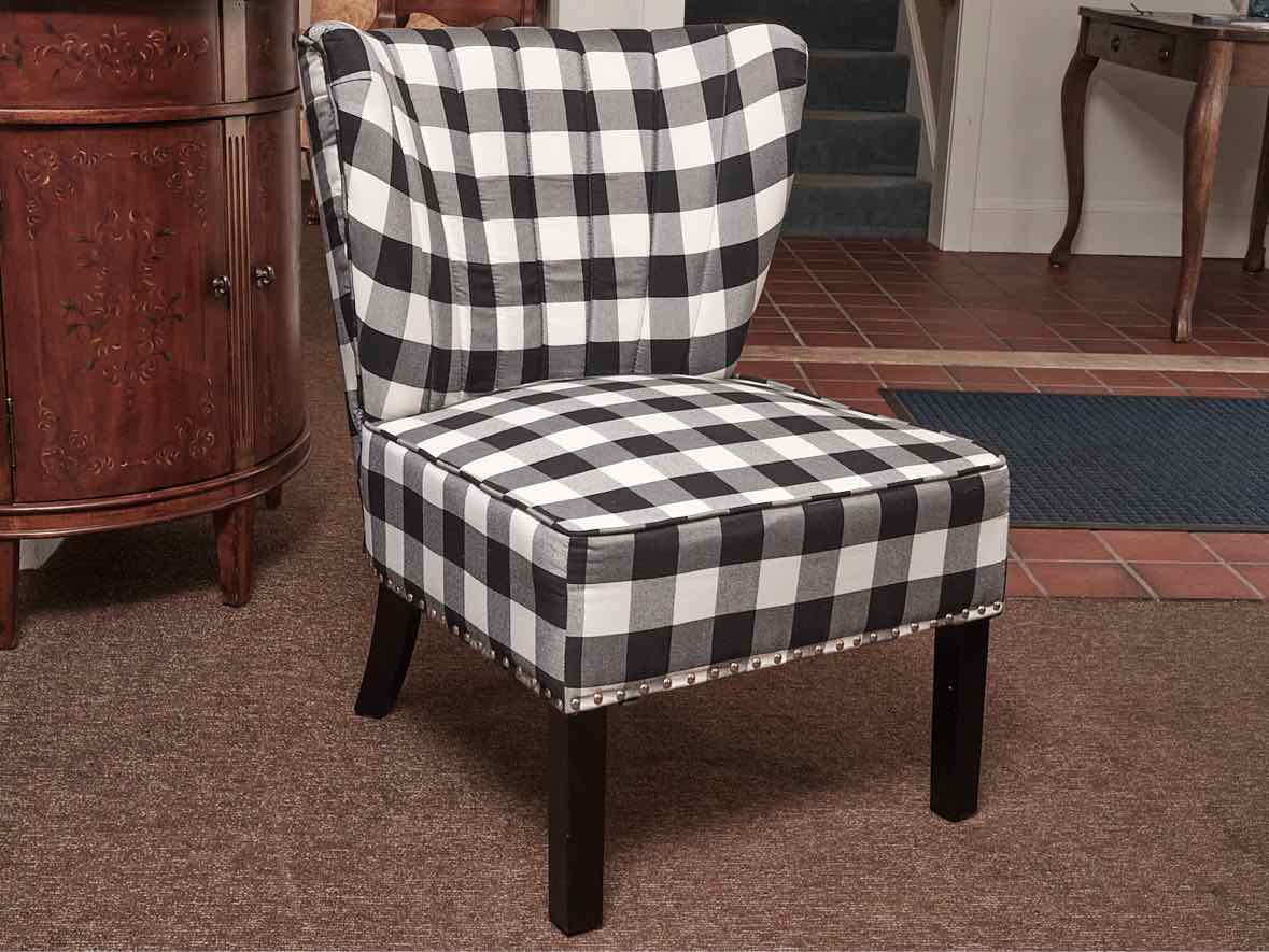 Pair Of  Black & White Buffalo Check Nailhead Trim Chairs