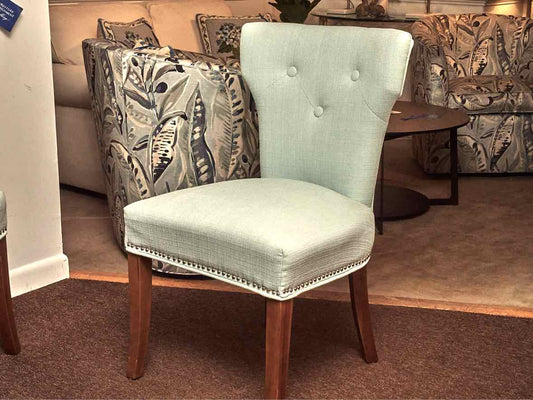 Pair Of Home Dec Far East Inc 'Robin's Egg Blue Upholstered Chrome Legs Chairs