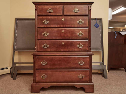 Cherry Finish 7 Drawer Chest on Chest