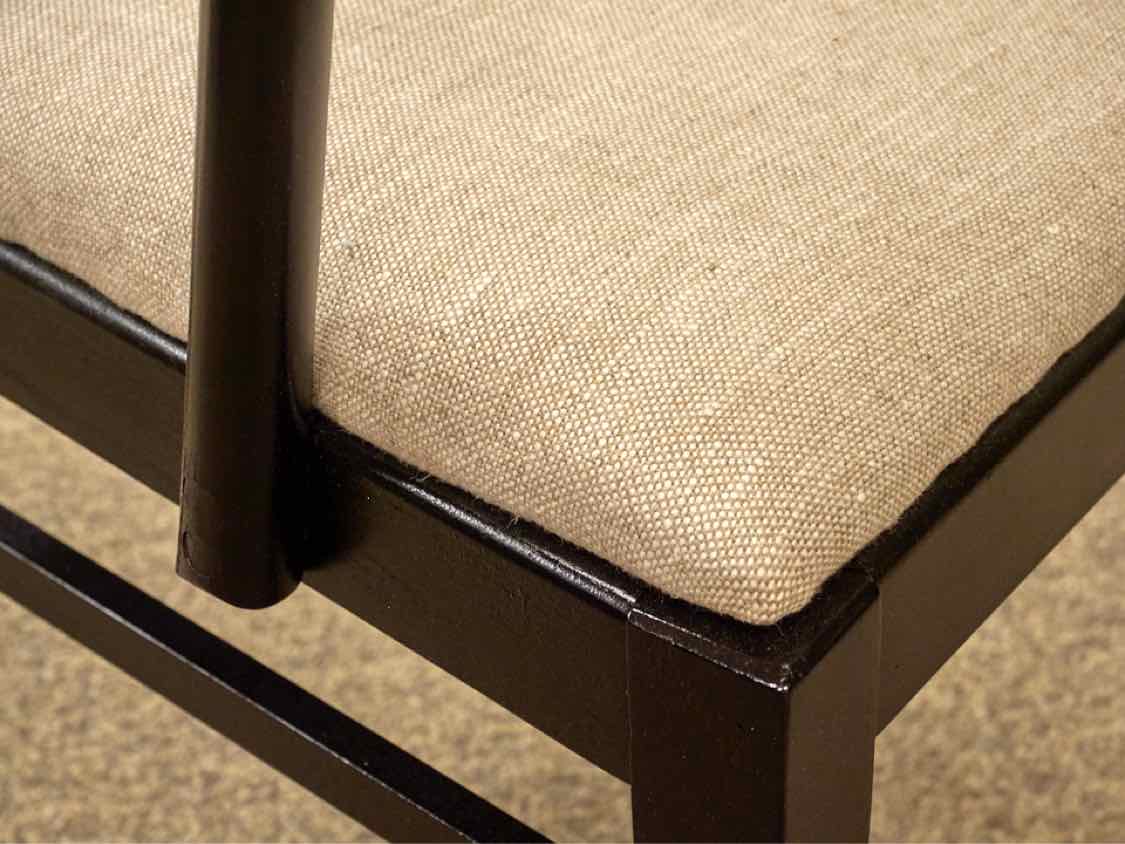Set of Six MCM Dining Chairs in Black W/ Upholstered Seats