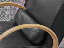 Contemporary Black Leather & Maple Arm Chair