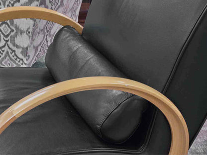 Contemporary Black Leather & Maple Arm Chair
