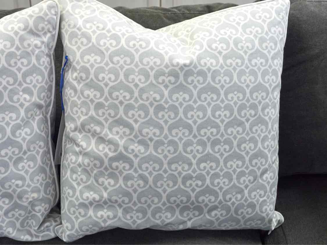 Pair of Grey and White Print Accent Pillows