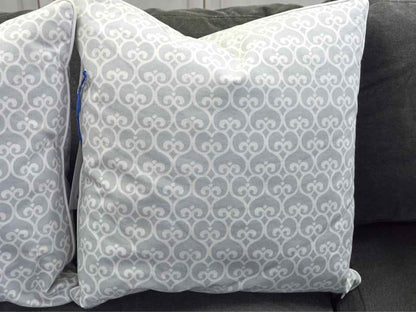 Pair of Grey and White Print Accent Pillows