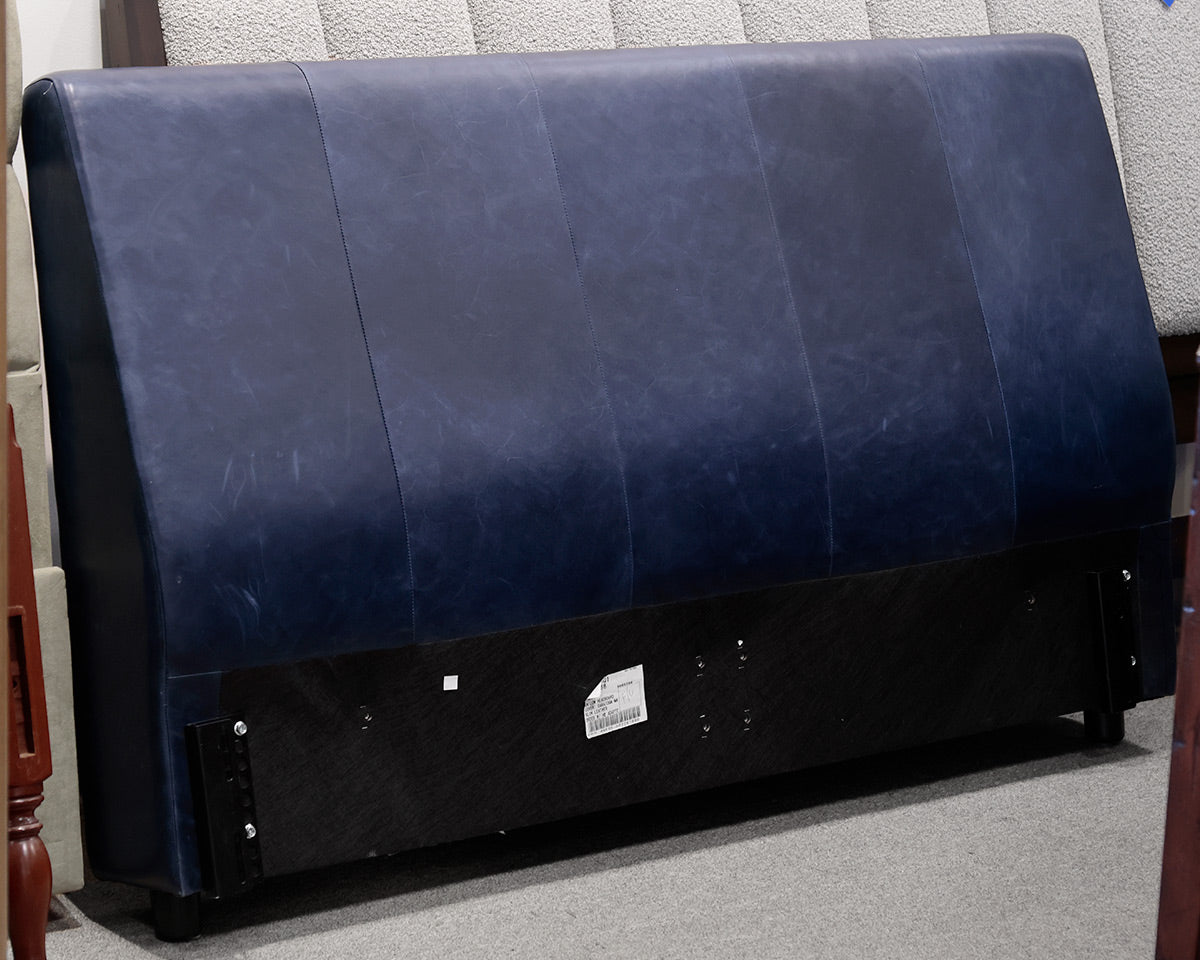 Blue Leather Queen Headboard Only