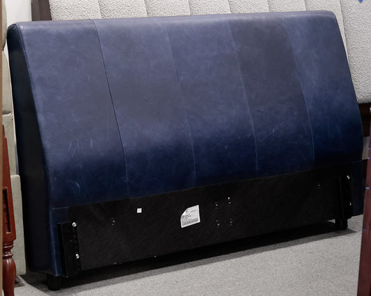 Blue Leather Queen Headboard Only
