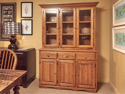 Oak  Hutch with 3 Glass Doors