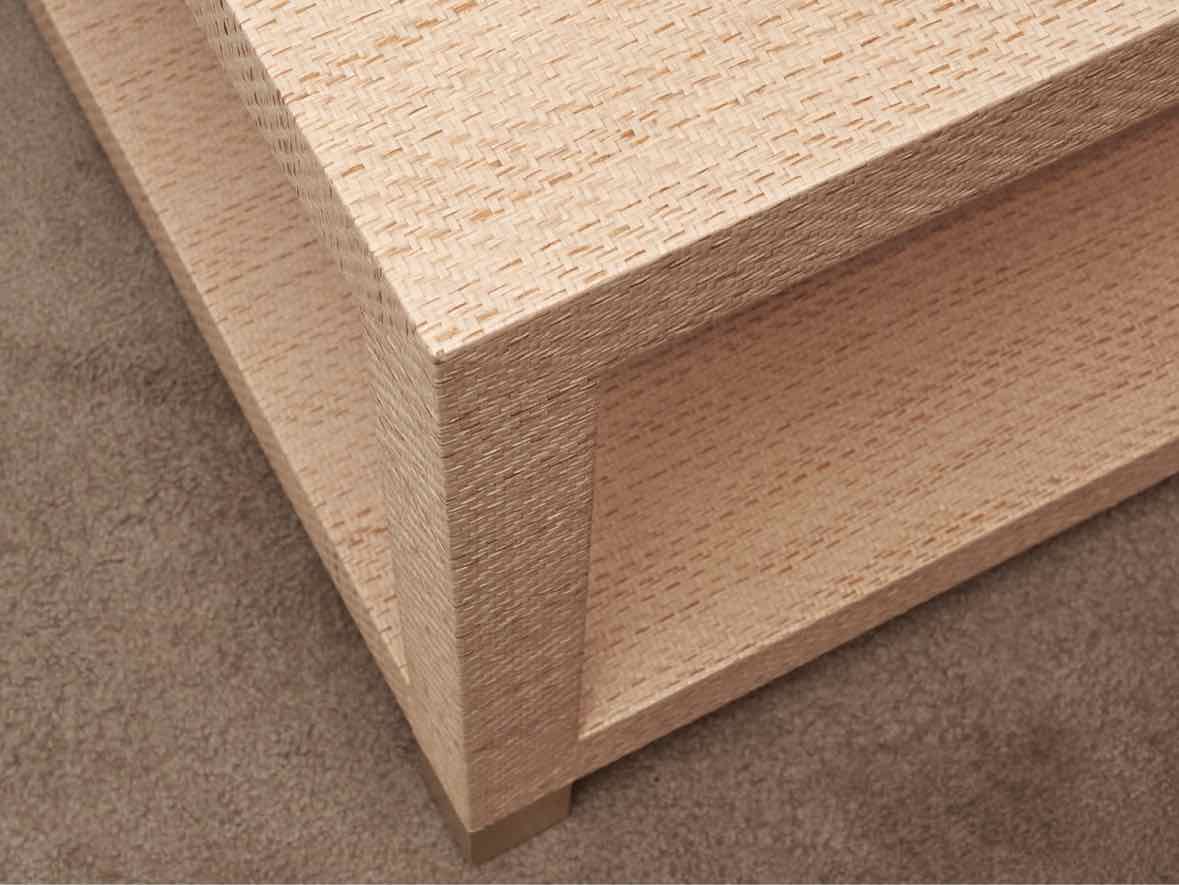 Grass Cloth Cocktail Table with Brass Feet