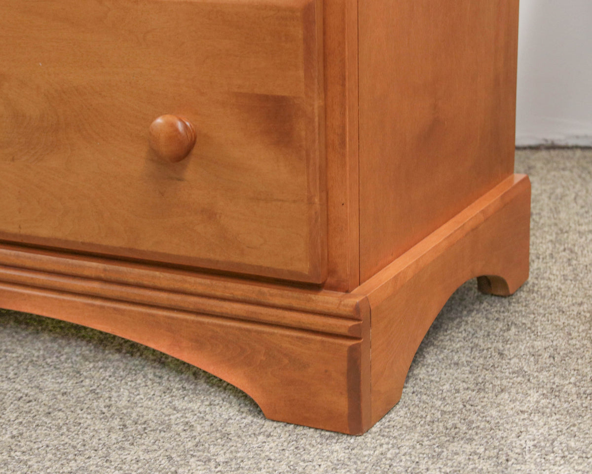 Birch Book Case In Warm Toned Wood & Arch Crown Top W/ Bottom Drawer