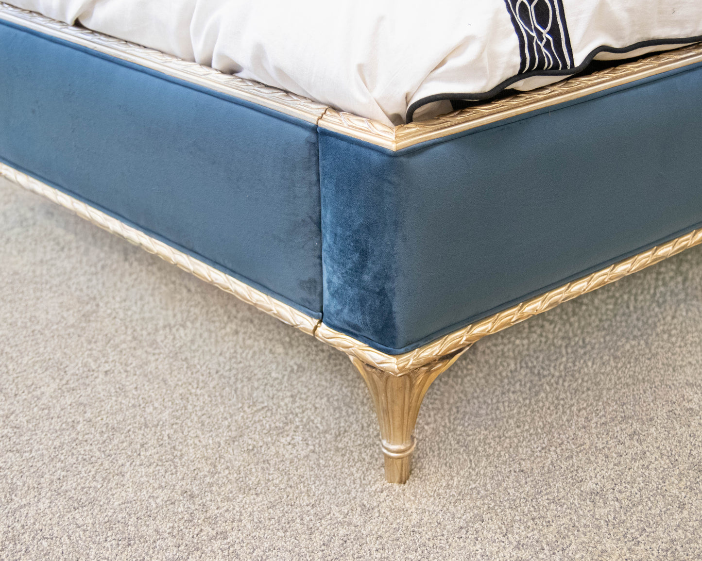 Caracole 'Composition's' Peacock Blue Velvet Upholstered Platform Queen Bed