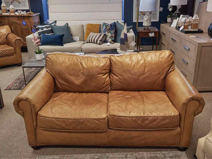 RH Saddle Brown Leather 2 Cushion  Sofa