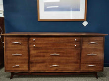 RWay MCM Walnut 10 Drawer Dresser with Silver Finish Hardware