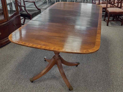 Baker Mahogany Double Pedestal Dining Table with Yewwood Banded Inlay