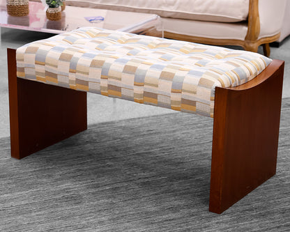 Custom Upholstered Tufted Waterfall  Walnut Bench