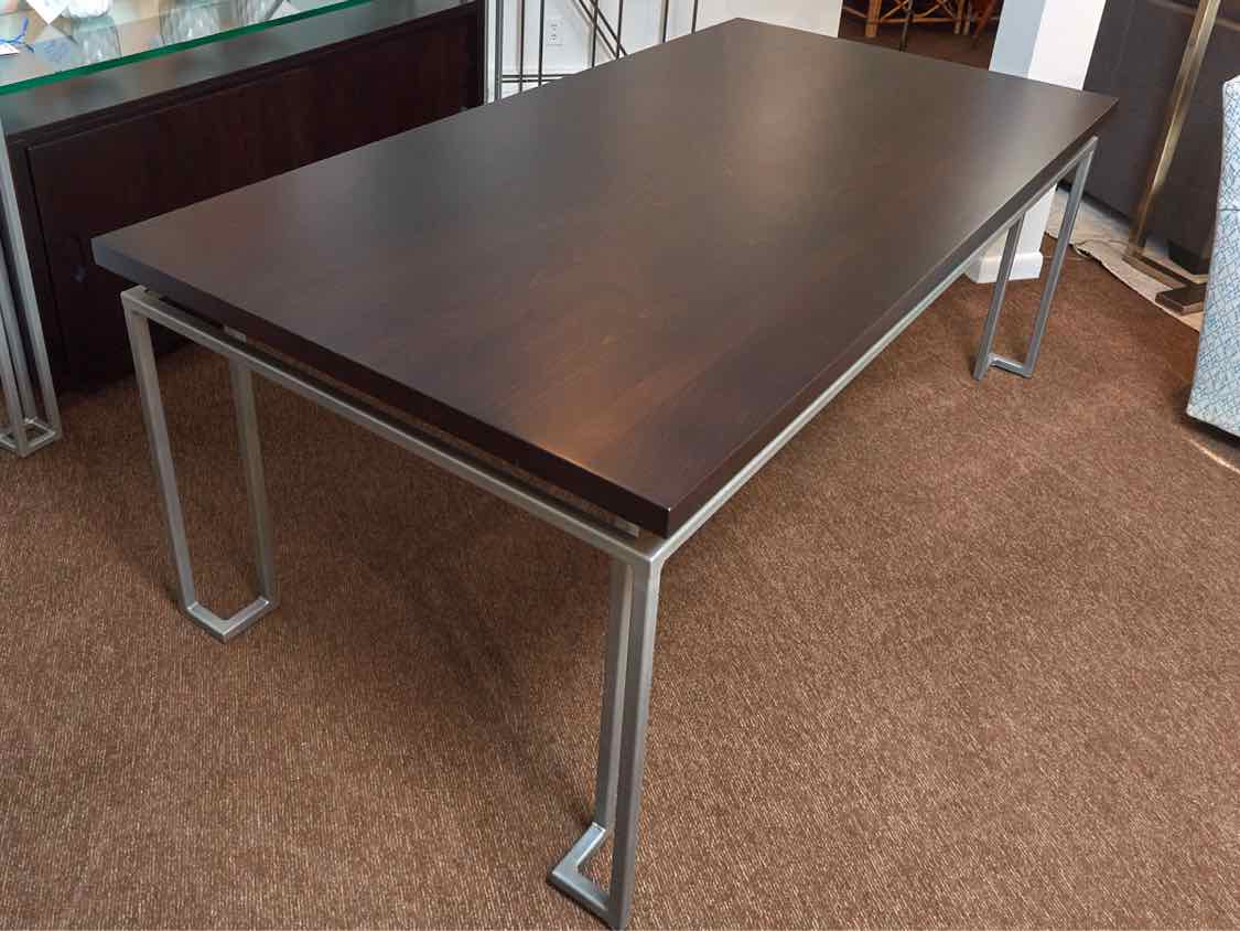 Walnut Finish Metal Frame Legs Dining Table