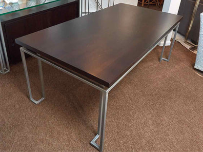 Walnut Finish Metal Frame Legs Dining Table