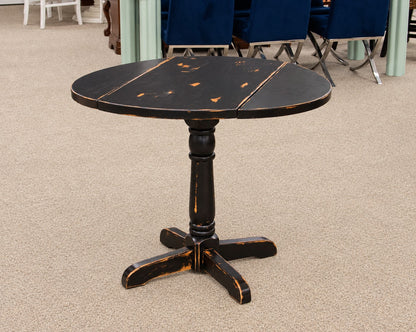 Maple Black Finish Distressed Drop Leaf Pedestal Table