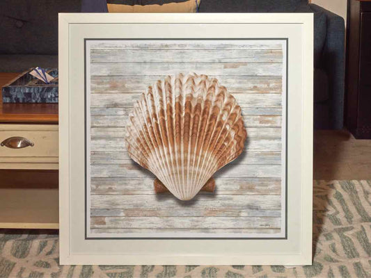 'Seashells IV' Print White Framed Under Glass