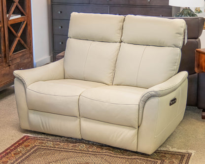 Violino Cream Leather Dual Powered Reclining Wallhugger Loveseat