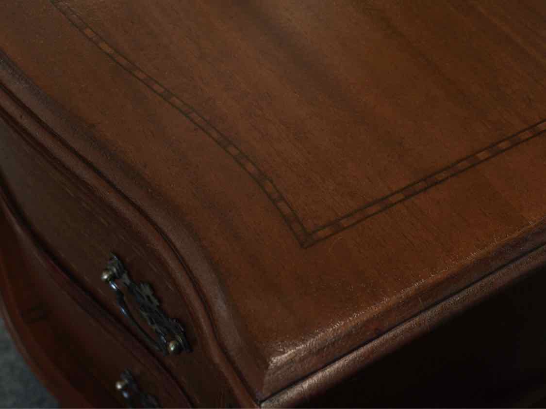 Pair of Mahogany Inlay Nightstands with 2 Drawers & Shelf