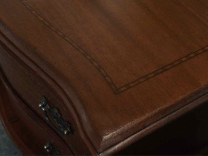 Pair of Mahogany Inlay Nightstands with 2 Drawers & Shelf