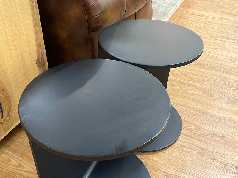 Pair of 'Giffon' Round Side Tables in Rustic Fossil Black Finish