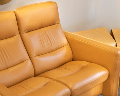 Ekornes Camel Leather High Back Reclining Loveseat