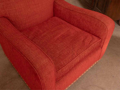 Pair Of Art Deco Style Persimmon Club Chairs With Nailhead Accent