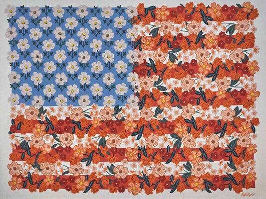 Rifle Paper Americana Embellished Art Print on Canvas in Natural Finish Frame