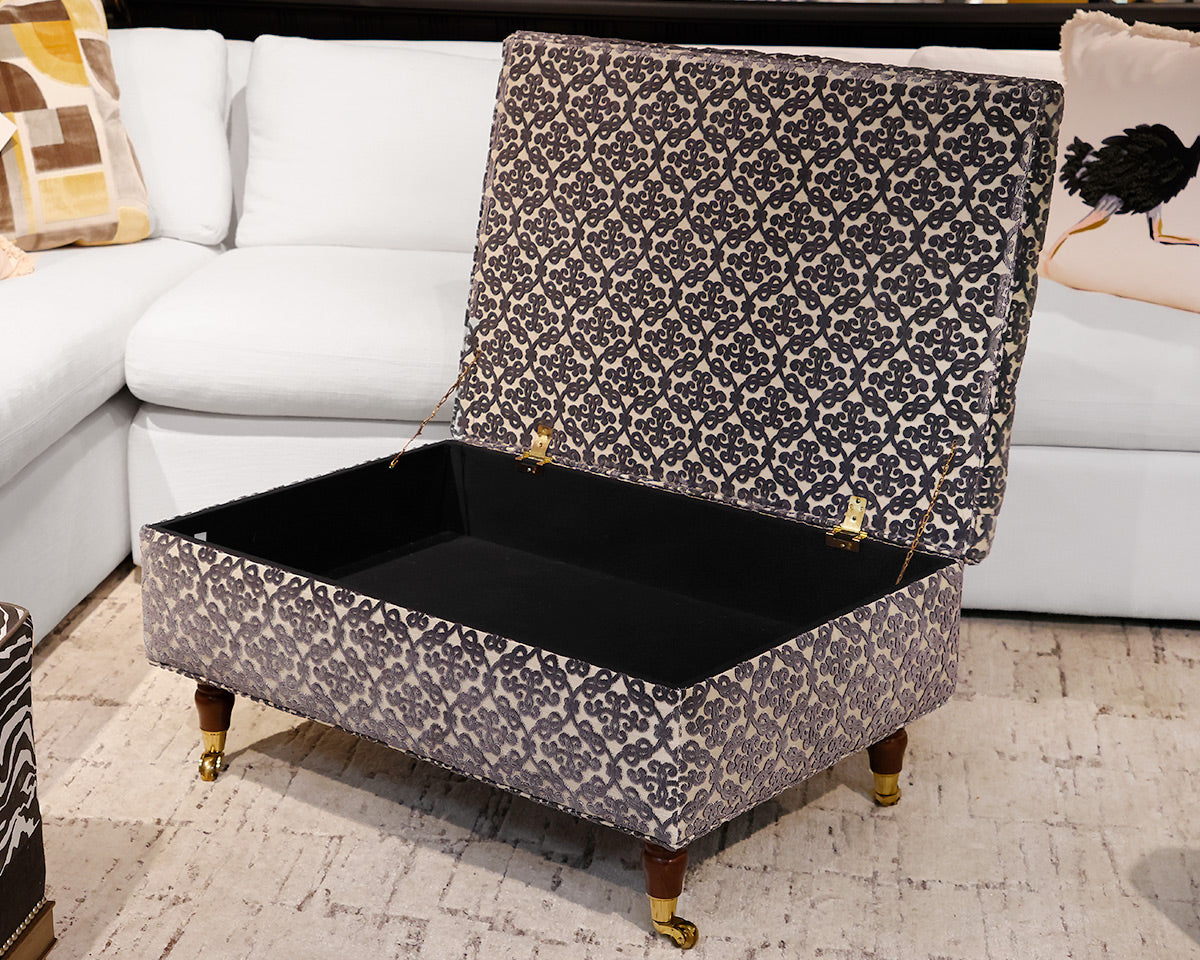 Rectangular Storage Ottoman on Spindel Wood Casters