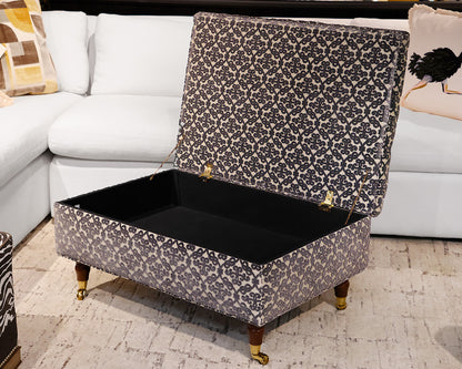 Rectangular Storage Ottoman on Spindel Wood Casters