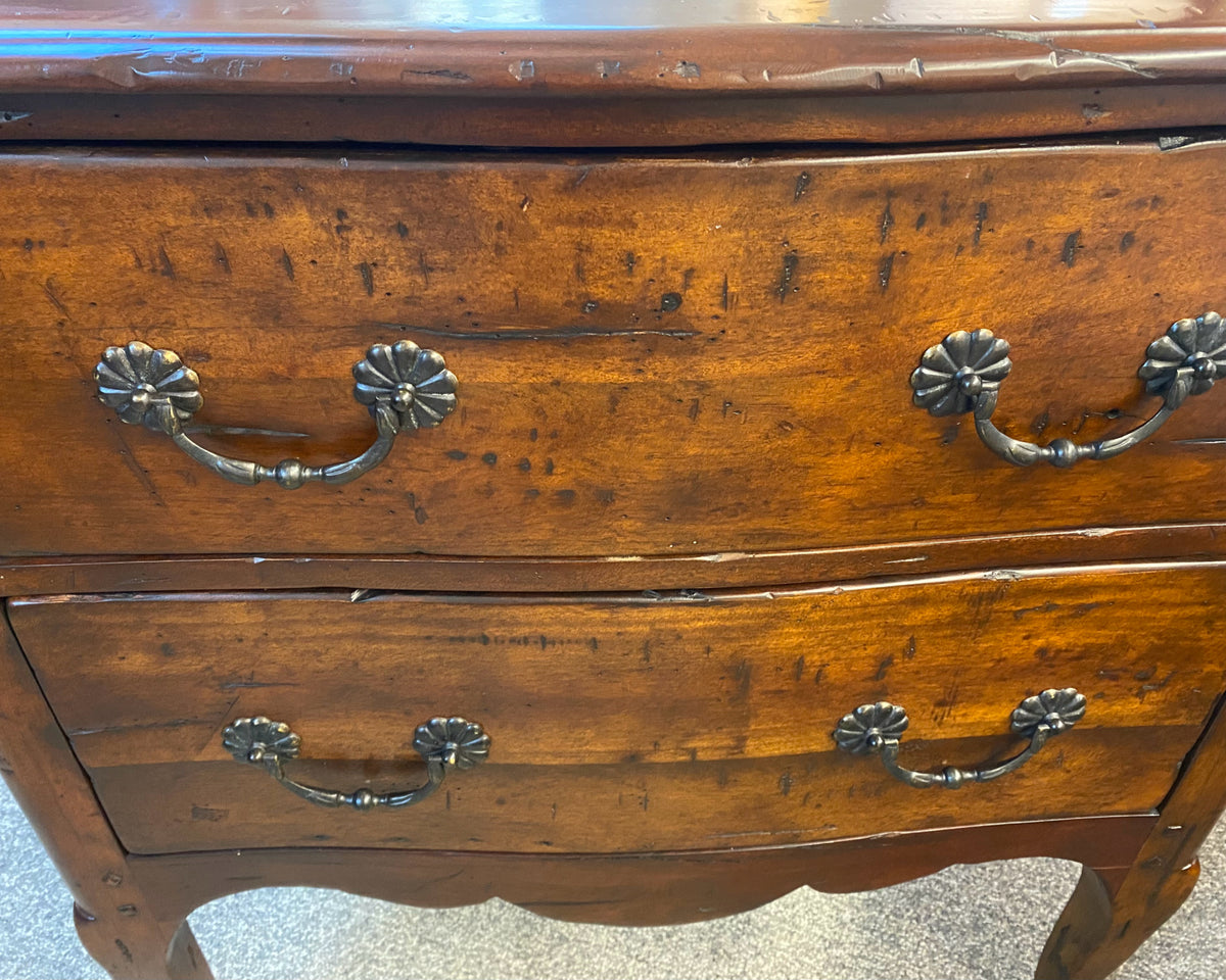 Pair of Theodore Alexander French Alderwood 2-Drawer Nightstands with Iron Pulls