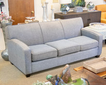 Tight Back 3 Cushion Textured Grey Upholstered Sofa W/ Track Arms