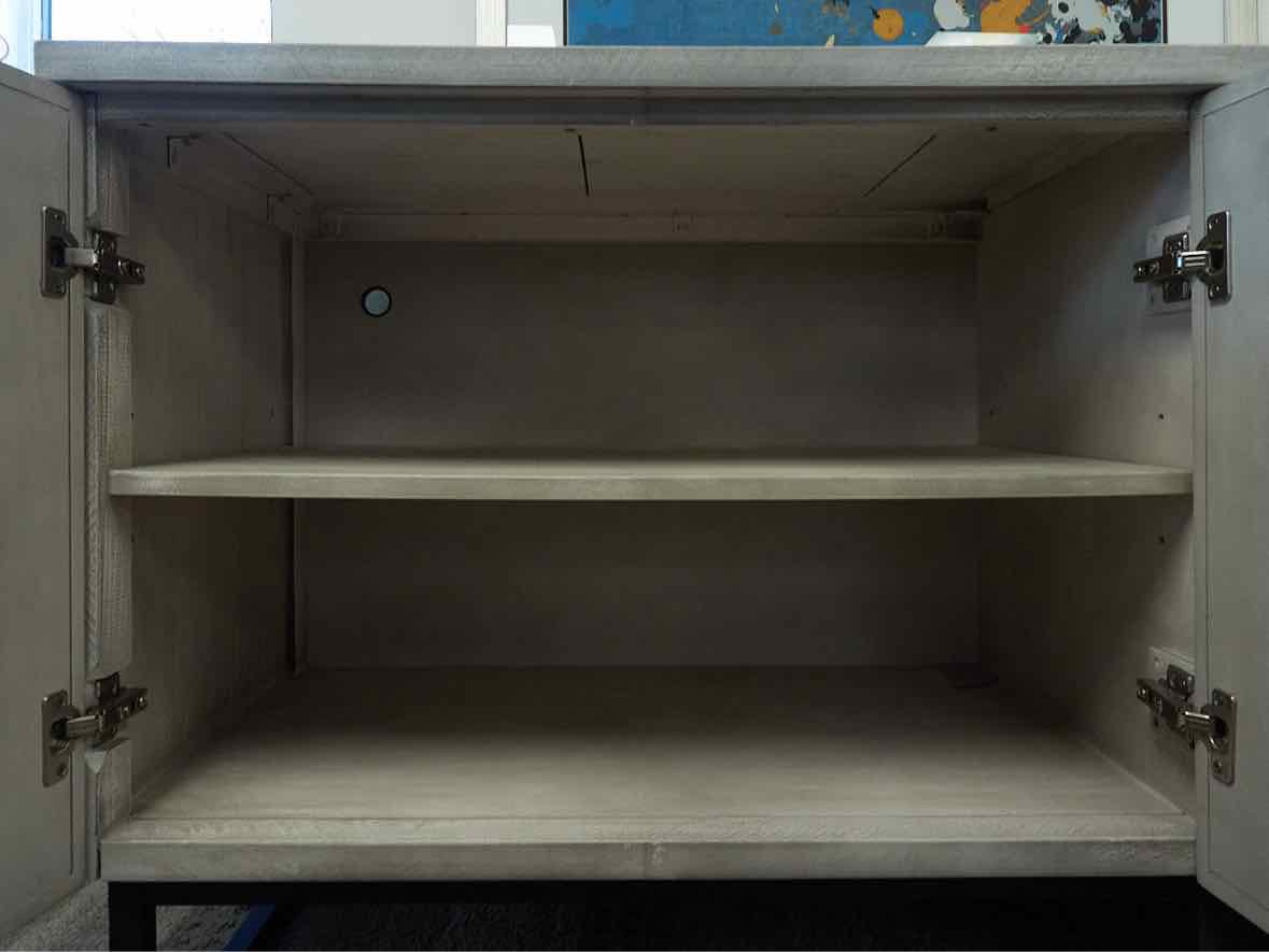 Gray Washed Finish 4 Door Sideboard with Steel Base