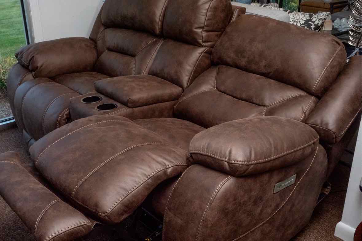 Home Stretch Brown Felt Upholstered Power Reclining Loveseat