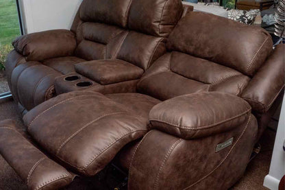 Home Stretch Brown Felt Upholstered Power Reclining Loveseat