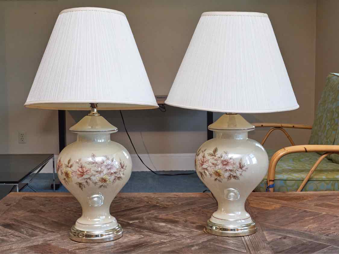 Pair Of  Opaque Glass Urn Shape Table Lamps