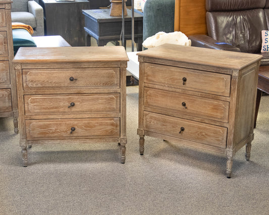 Pair of Restoration Hardware 'Louis XVI' 3 Drawer Nightstands