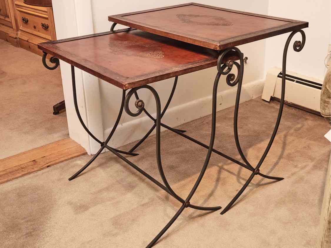 Leather Top Iron Legs Nesting Accent Tables