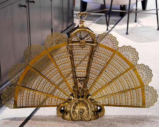 Brass Peacock Fireplace Cover