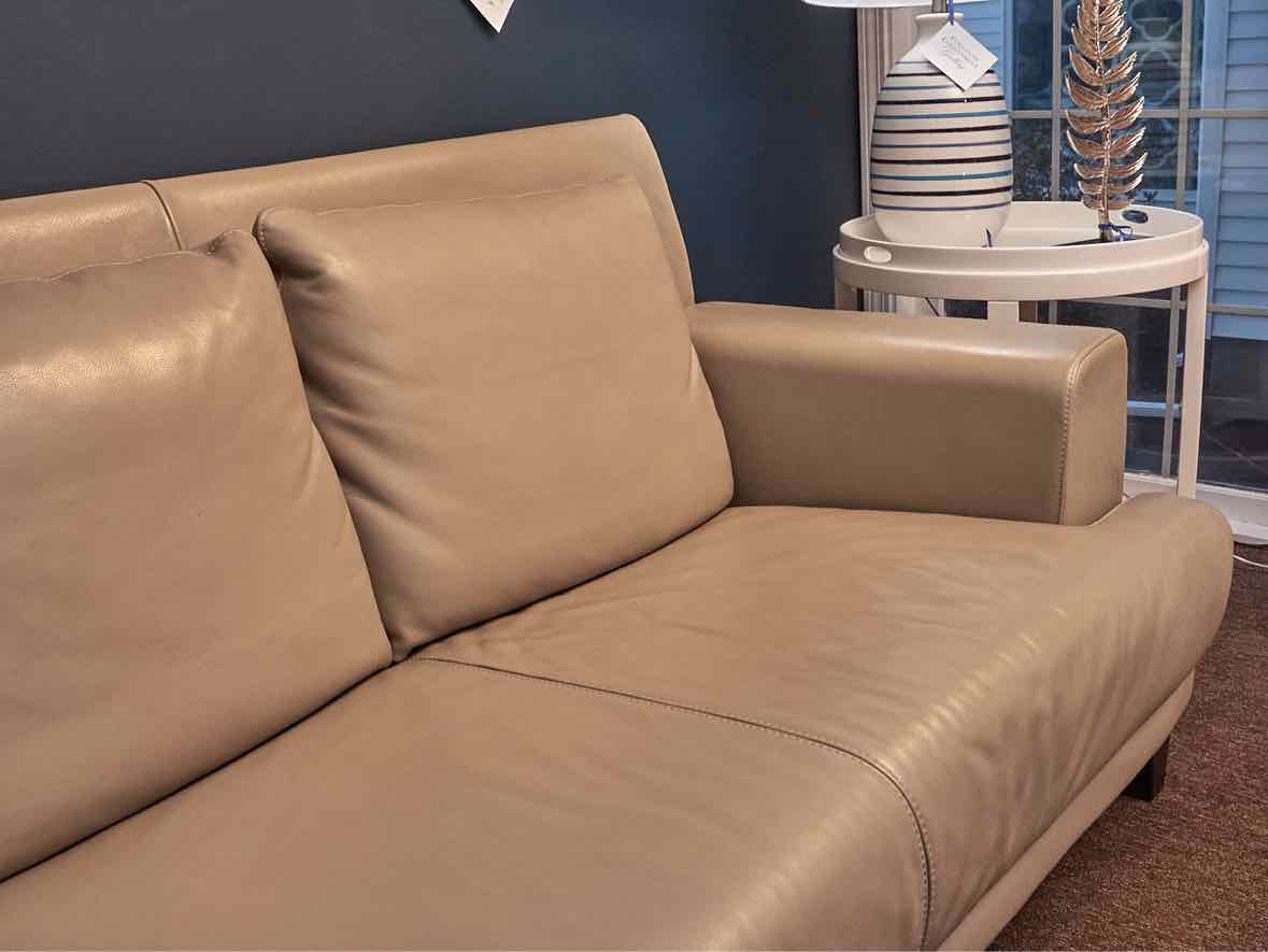 Nicoletta  Taupe Leather Contemporary  Loveseat