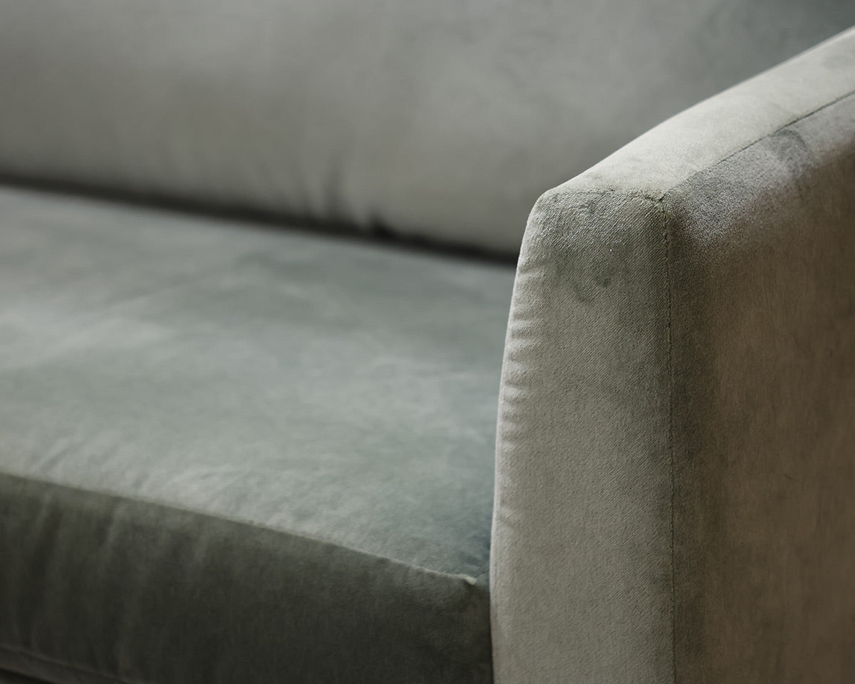 American Leather Bench Cushion Velvet Sofa