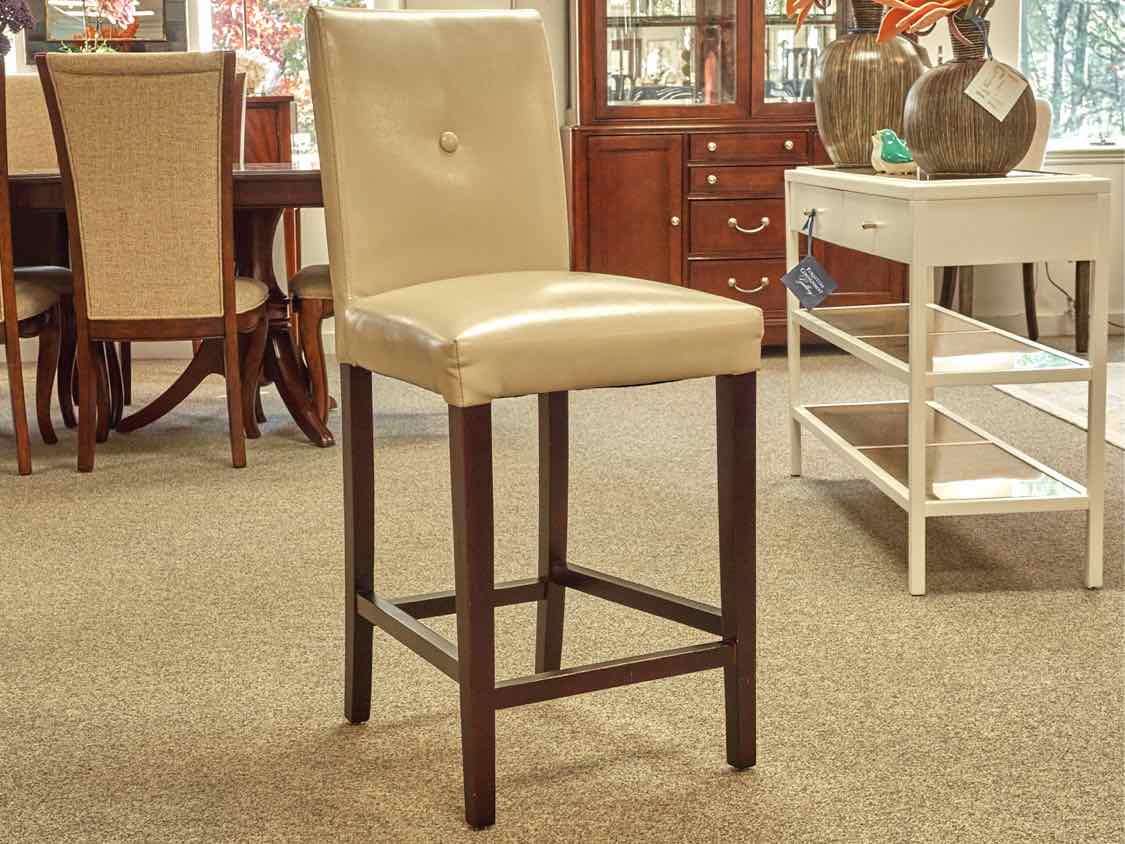 Set of Three Beige Faux Leather Counter Stools