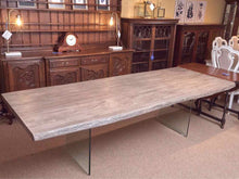 Live Edge Driftwood Finish Glass Base Dining Table