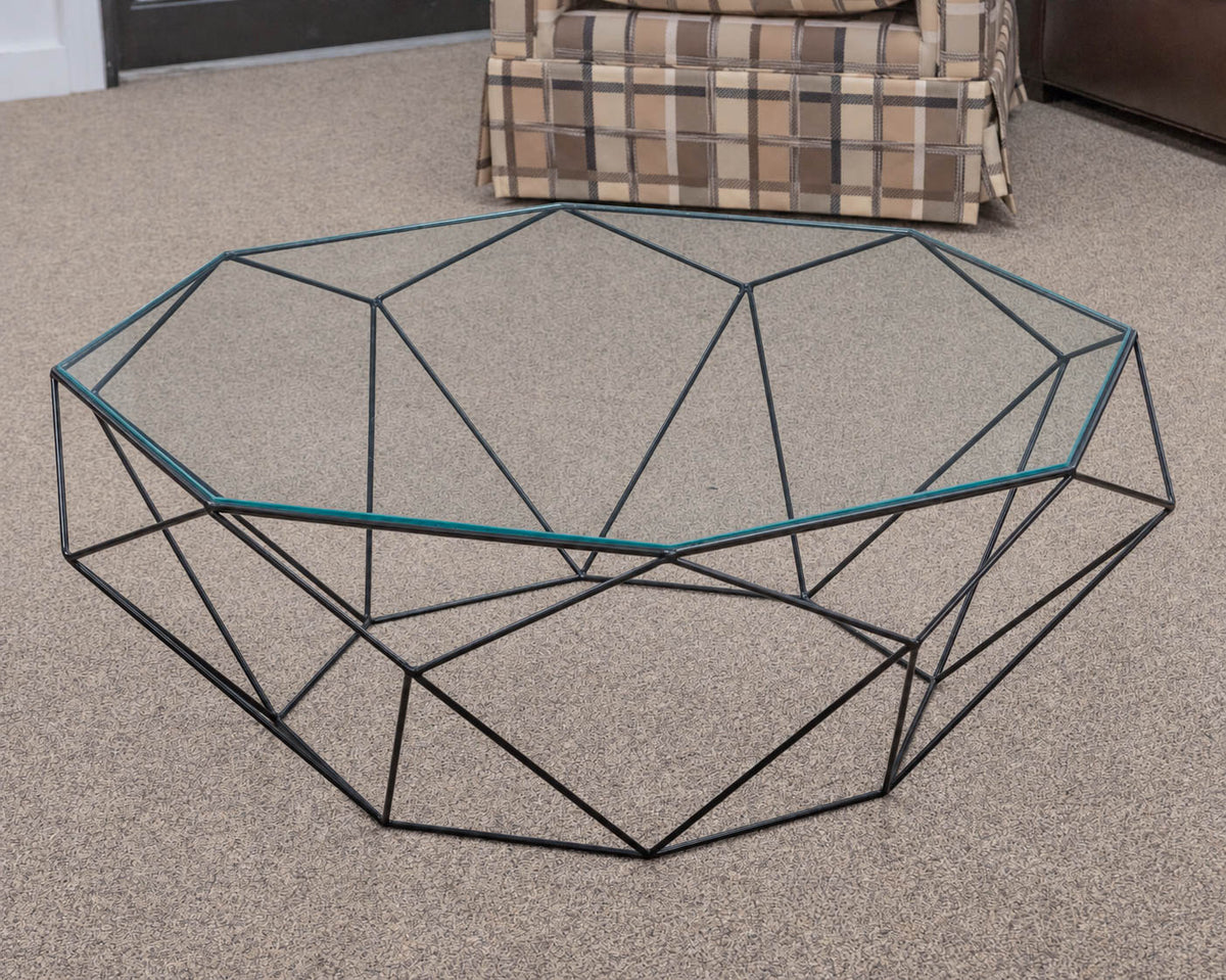 Roche ' Precious' Glass Octagon Cocktail Table with Black Wire Base